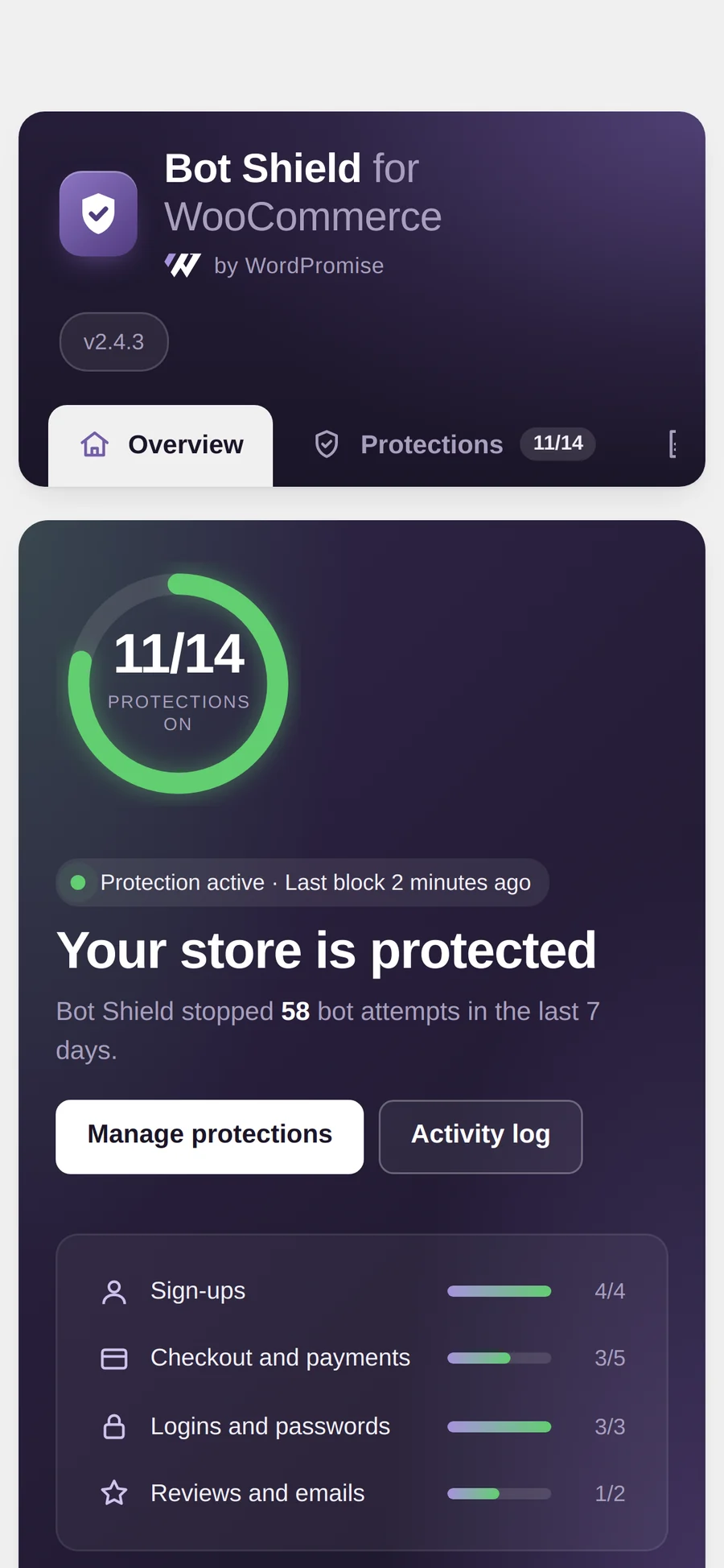 Bot Shield Overview on a phone